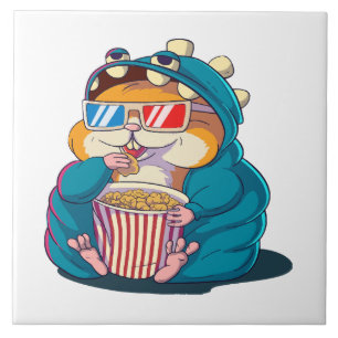 Ein lustiger Hamster mit Brille isst Popcorn Fliese