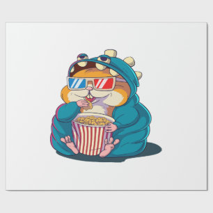 Ein lustiger Hamster mit Brille isst Popcorn Geschenkpapier
