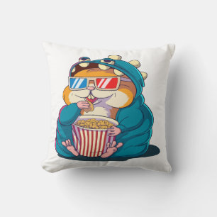 Ein lustiger Hamster mit Brille isst Popcorn Kissen