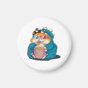 Ein lustiger Hamster mit Brille isst Popcorn Magnet