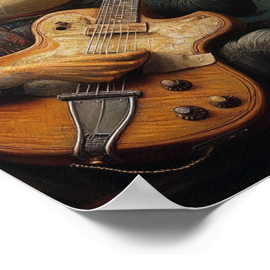 Ein lustiger Katfisch, der Gitarrenfantasie spielt Poster (Ecke)