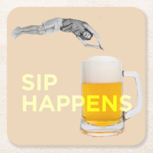 Ein lustiger „Sip Happens“-Untersetzer Rechteckiger Pappuntersetzer