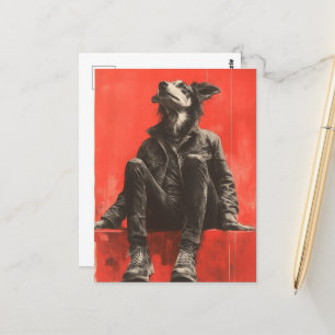 Ein lustiger Teil Hund Teil Mensch in Schwarz Deni Postkarte