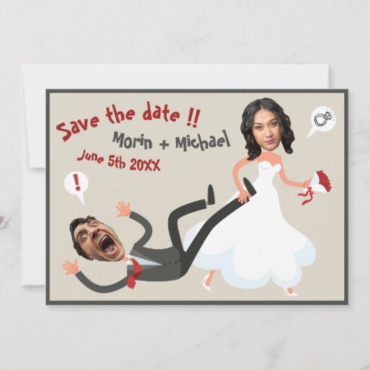 Ein lustiges Cartoon Foto steht vor Hochzeiten, sp Einladung (Vorderseite)