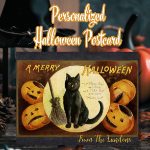 Ein lustiges Halloween Black Cat Custom Vintag Postkarte