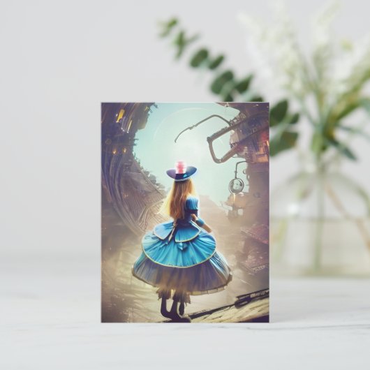Ein lustiges Portal Alice Steampunk Kunst durch AI Postkarte (Stehend Vorderseite)