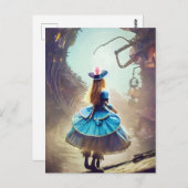 Ein lustiges Portal Alice Steampunk Kunst durch AI Postkarte (Vorne/Hinten)
