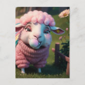 Ein lustiges Schaf in einem Pullover, das rosa Kau Postkarte (Vorderseite)