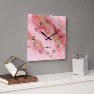 Ein luxuriöser rosa Marmorhintergrund Quadratische Wanduhr