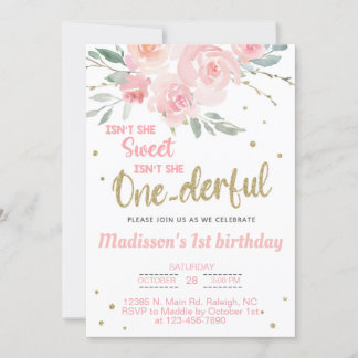 Ein Mädchen 1. Geburtstag Einladung. Einladung