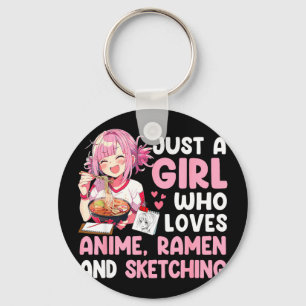 Ein Mädchen, das Anime-Ramen und Anime-Skizzen lie Schlüsselanhänger
