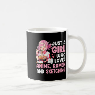 Ein Mädchen, das Anime-Ramen und Anime-Zeichnen li Kaffeetasse