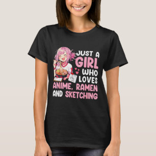 Ein Mädchen, das Anime-Ramen und Anime-Zeichnen li T-Shirt