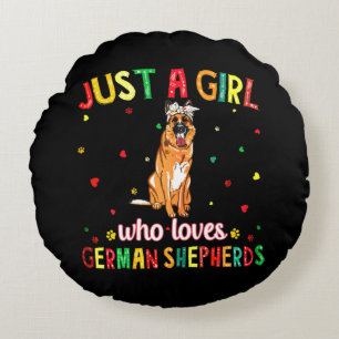 Ein Mädchen, das deutsche Schäferhunde Liebe Rundes Kissen