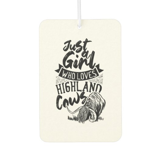 Ein Mädchen, das die Hochlandkühe-Hochland-Rinder Autolufterfrischer (Vorderseite)