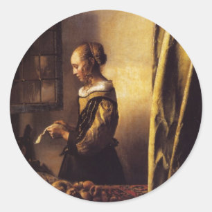 Ein Mädchen, das einen Brief an einem offenen Runder Aufkleber