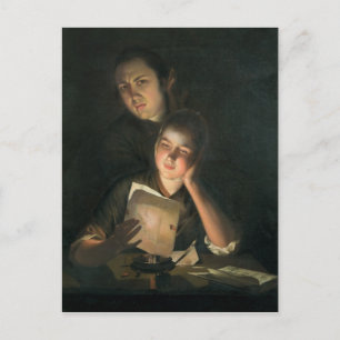 Ein Mädchen, das einen Brief von Candlelight liest Postkarte