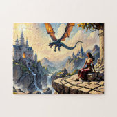 Ein Mädchen, das einen Drachen sieht, fliegt vorbe Puzzle (Horizontal)