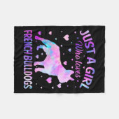 Ein Mädchen, das französische Bulldogs Dog Puppy L Fleecedecke (Vorderseite (Horizontal))