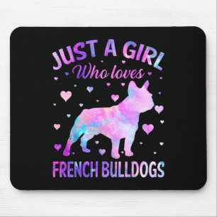 Ein Mädchen, das französische Bulldogs Dog Puppy L Mousepad