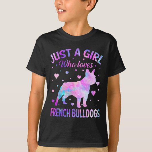 Ein Mädchen, das französische Bulldogs Dog Puppy L T-Shirt (Vorderseite)