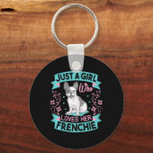 Ein Mädchen, das ihren französischen Bulldoggen Li Schlüsselanhänger (Vorderseite)