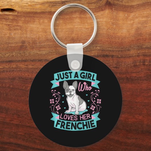 Ein Mädchen, das ihren französischen Bulldoggen Li Schlüsselanhänger (Vorderseite)