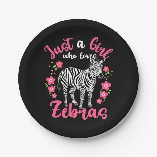 Ein Mädchen, das Zebras und Blume Liebe Pappteller (Vorderseite)