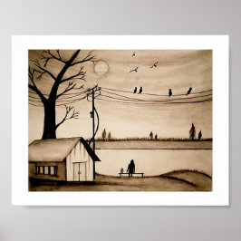 Ein Mädchen einsam auf der Bench Sunset Sketching. Poster