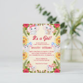 ein Mädchen, Elefanten tropische, rosa Babydusche Einladung (Stehend Vorderseite)