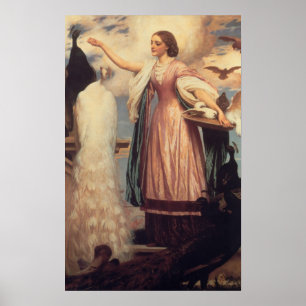 Ein Mädchen Füttre Peacocks Poster