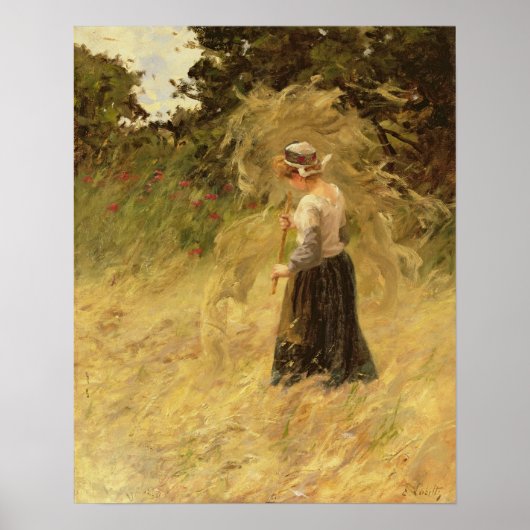 Ein Mädchen Harvesting Hay, 19. Jahrhundert Poster (Vorne)