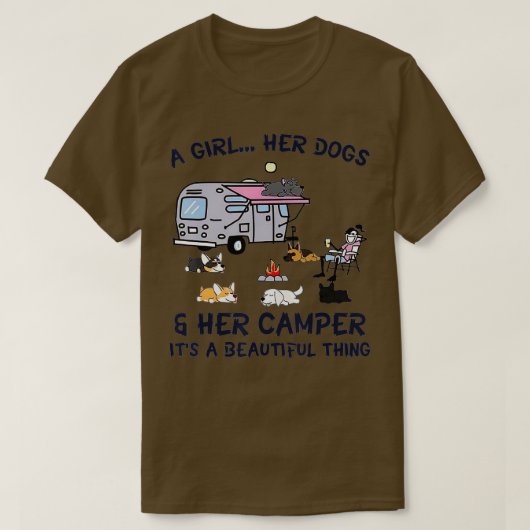 Ein Mädchen ihre Hunde und ihr Camper Funny Campin T-Shirt (Design vorne)