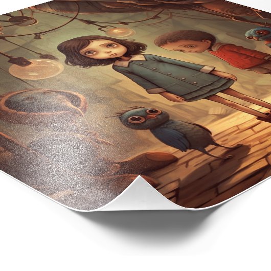 Ein Mädchen in blauem Kleid steht mit Junge Fotodruck (Ecke)