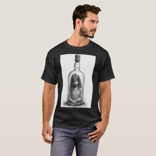 Ein Mädchen in der Flasche, Kunstwerk, Bleistiftku T-Shirt (Vorne ganz)