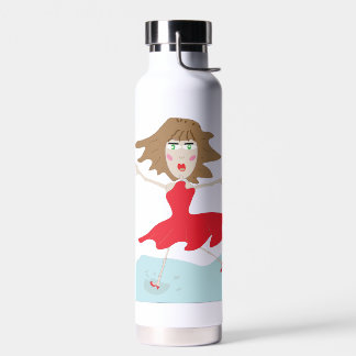 ein Mädchen in einem roten Kleid Flasche glücklich