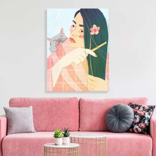 ein Mädchen kämmt sich die langen Haare Leinwanddruck (Insitu (Wohnzimmer))