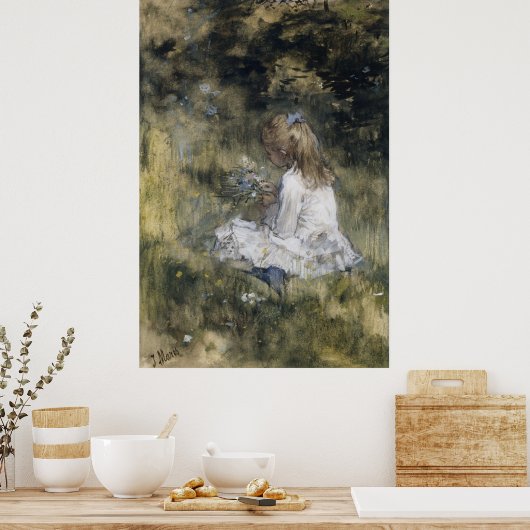 Ein Mädchen mit Blume im Gras (1878) Poster (Küche)