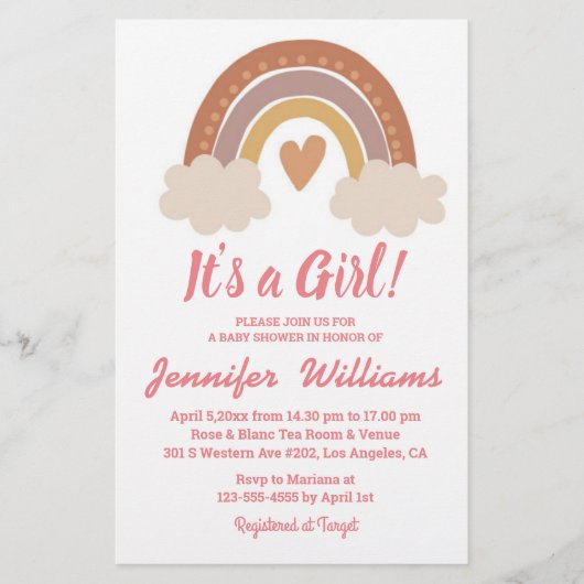 ein Mädchen mit einer Babydusche, die mit Regenbog Flyer (Vorne)