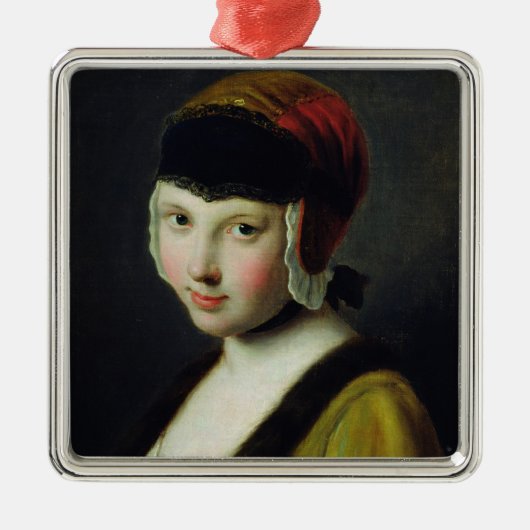 Ein Mädchen mit einer schwarzen Maske Silbernes Ornament (Vorne)
