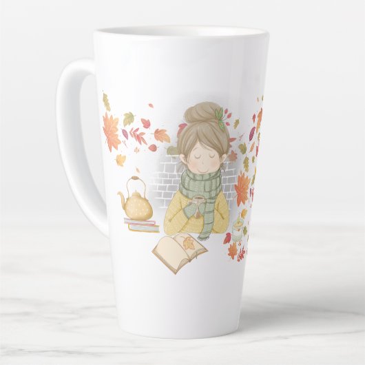 Ein Mädchen mit einer Tasse Tee und fliegenden Blä (Linke Ecke)