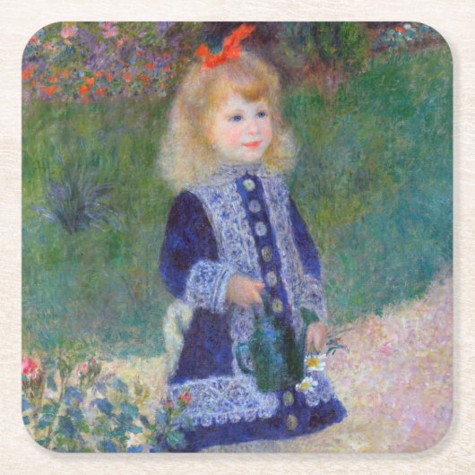 Ein Mädchen mit einer Wasserdose, Renoir Rechteckiger Pappuntersetzer (Vorderseite)