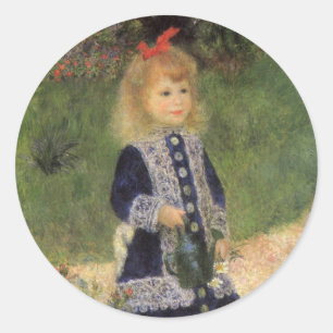 Ein Mädchen mit Gießkanne von Pierre Renoir Runder Aufkleber