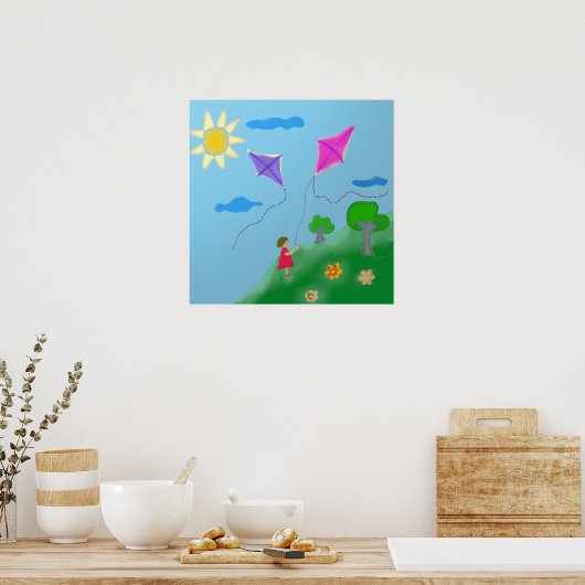 Ein Mädchen mit Kites Poster (Küche)