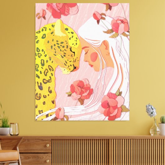 ein Mädchen mit Leopard. Leinwanddruck (Insitu (Wohnzimmer))