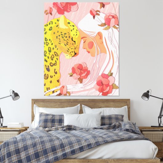 ein Mädchen mit Leopard. Leinwanddruck (Insitu (Schlafzimmer))
