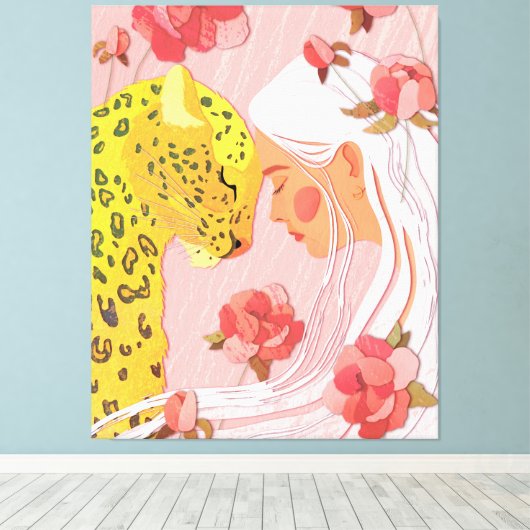 ein Mädchen mit Leopard. Leinwanddruck (Insitu (Holzboden))