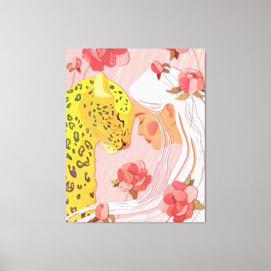 ein Mädchen mit Leopard. Leinwanddruck (Vorderseite)