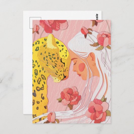 ein Mädchen mit Leoparden Postkarte (Vorne/Hinten)