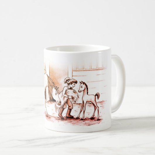 Ein Mädchen mit Pferd und Fohlen Kaffeetasse (VorderseiteRechts)